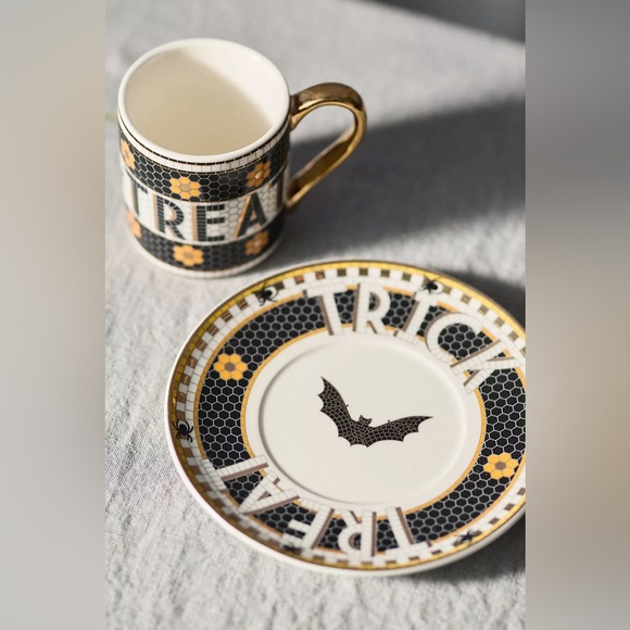 Anthropologie The Bistro Tile Stoneware Espresso Cup: Halloween Edition - Picture 2 of 9